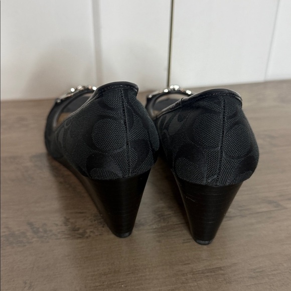 Coach | Precious Classic Cs Black Peep Toe Heels with Silver Accents - 6.5 - Picture 6 of 7